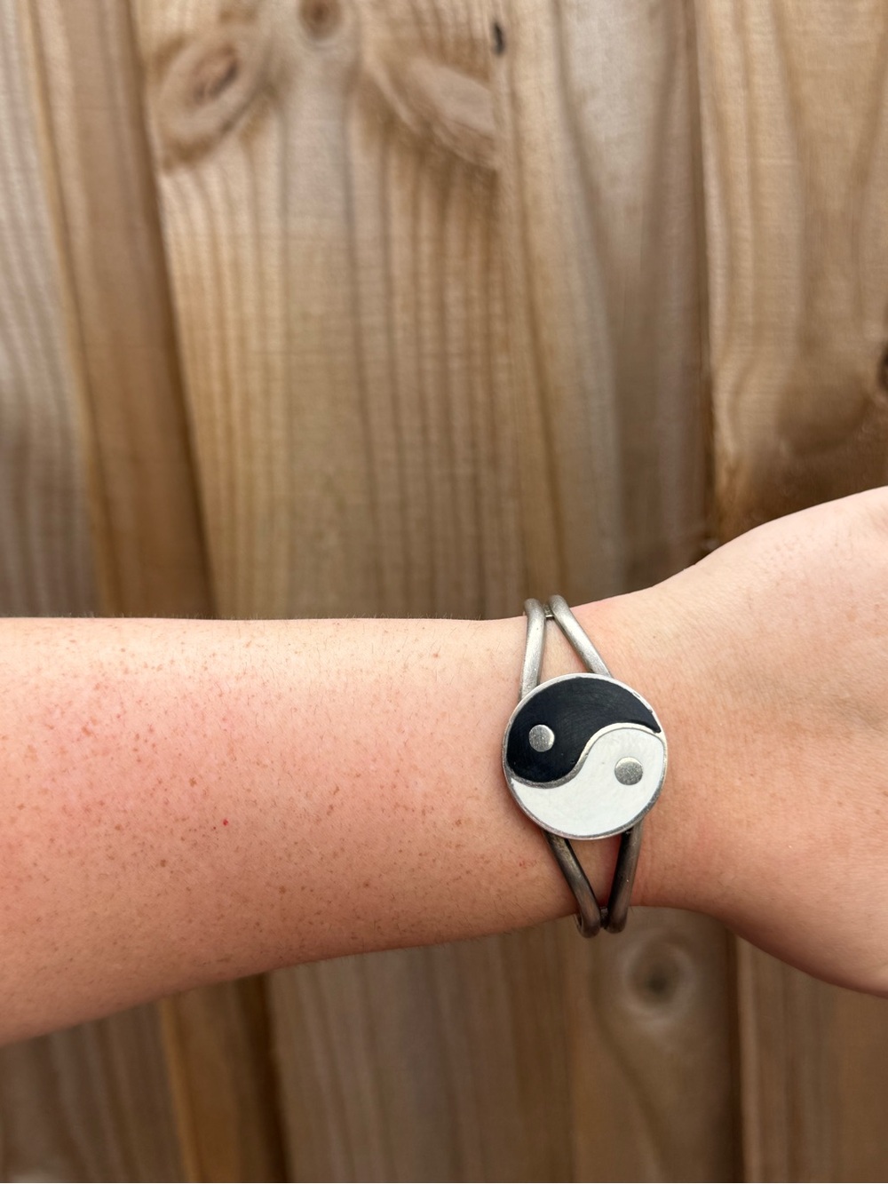 Silve-tone Ying Yang cuff bracelet
